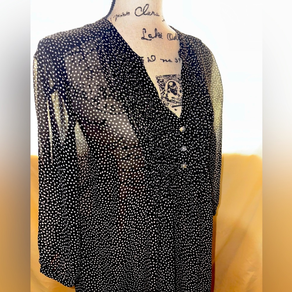🌺 3 For $20 ~ Motherhood Maternity Black Polka Dot Blouse Women’s Size Large 🖤